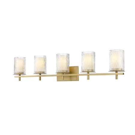 Z-Lite Grayson Vanity, 5-Light, 40 In.W x 5.75 In.L x 8.5 In.H, Modern Gold/Clear + Etched Opal 1949-5V-MGLD